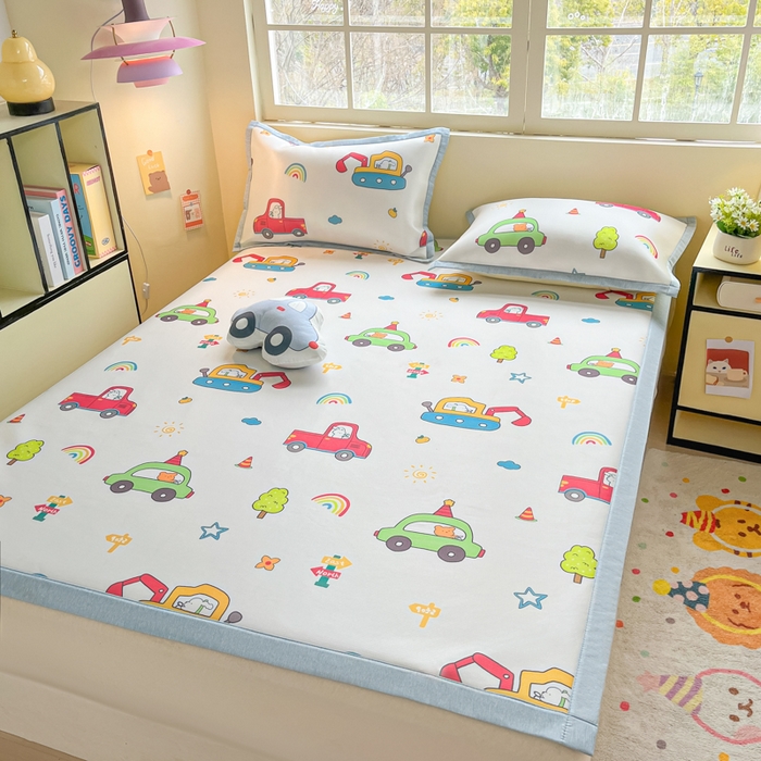 91家纺网 家纺一手货源 找家纺 博雅 2025新款独家版权A类大版数码印花1200D冰丝凉席 汽车派对