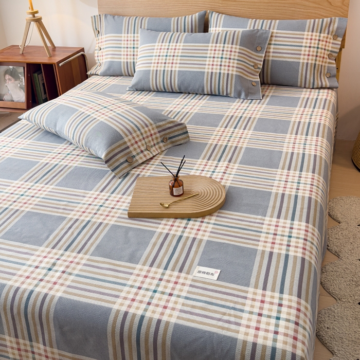 91家纺网 家纺一手货源 找家纺 仟网汇 2025新款活性印染无印纽扣原棉老粗布三件套 清雅灰