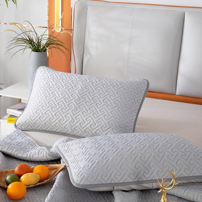 91家纺网 家纺一手货源 找家纺 美丽折2025夏季新品高端加厚全冰丝生物基乳胶凉席三件套 水洗天然乳胶凉席 经典灰T