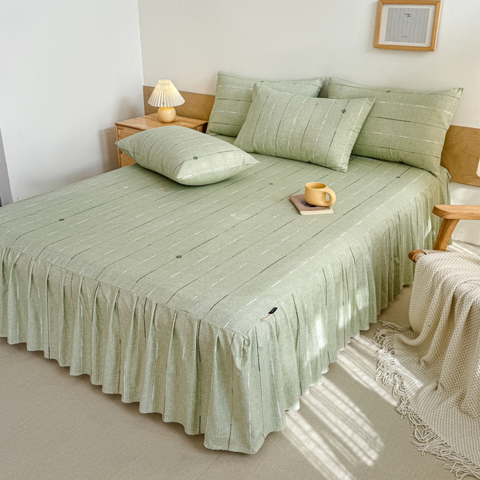 91家纺网 家纺一手货源 找家纺 布柔 2025新款100%全棉纯棉老粗布绣花印花凉席单品床裙 格林绿