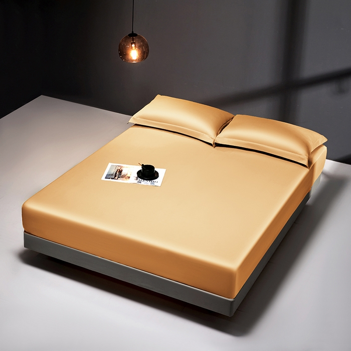 91家纺网 家纺一手货源 找家纺 秀色2025新款高端纯棉床笠单件全棉全包床套三件套100s新疆长绒棉酒店床垫保护套 梦易-南瓜橘