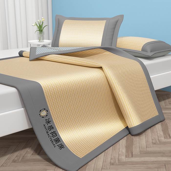 91家纺网 家纺一手货源 找家纺 绒艺席业 2025新款A类抗菌冰丝凉席系列-冰感抑菌席 黄色