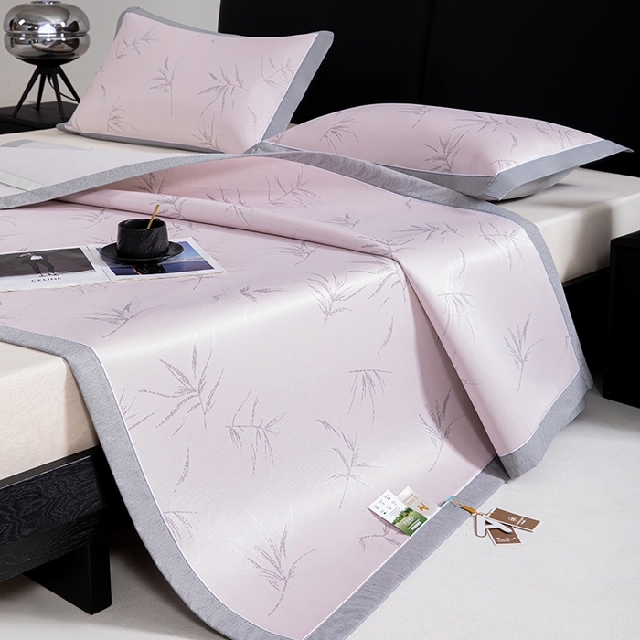 91家纺网 家纺一手货源 找家纺 小牛席业 2025新款全PE柳烟冰丝席凉席席子系列 粉色