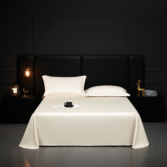 91家纺网 家纺一手货源 找家纺 秀色2025新款A类高端100s新疆长绒棉纯棉床单单件全棉单人贡缎加厚被单三件套 莫奈-皓月白