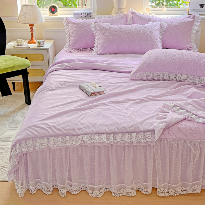 91家纺网 家纺一手货源 找家纺 创爱家纺 2025新款3D提花冰豆豆床裙款凉席夏被四件套 冰豆豆-紫