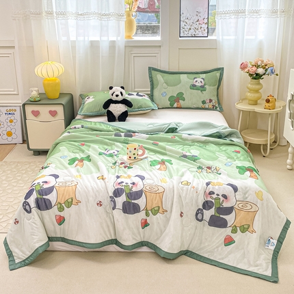 顺顺家纺 2025新款凉感丝印花夏被空调被 萌宝熊猫