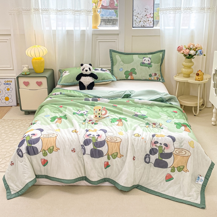 91家纺网 家纺一手货源 找家纺 顺顺家纺 2025新款凉感丝印花夏被空调被 萌宝熊猫