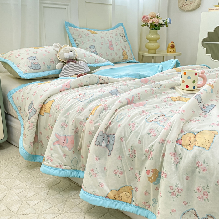 91家纺网 家纺一手货源 找家纺 顺顺家纺 2025新款凉感丝印花夏被空调被 萌狗乐园