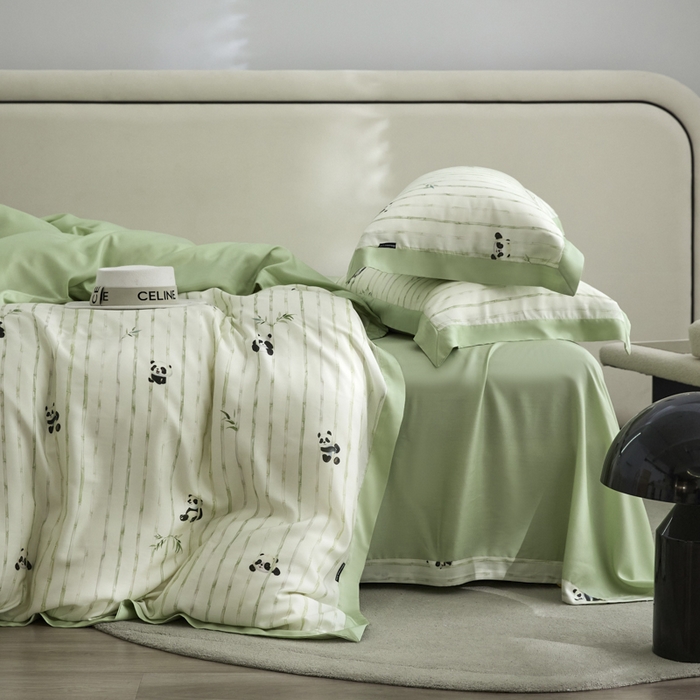 91家纺网 家纺一手货源 找家纺 薏思家纺 2025新款50支莱赛尔天丝数码印花夏被+四件套（礼盒包装） 安静