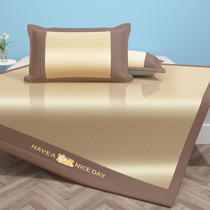 91家纺网 家纺一手货源 找家纺 绒艺席业 2025新款A类抗菌冰丝凉席系列-柯基款 黄色