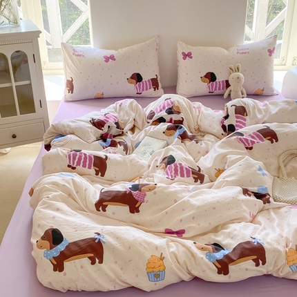 91家纺网 家纺一手货源 找家纺 （总）【提供买家秀】2025直播云感皱皱棉四件套水洗棉简约风小碎花被套床笠三件套-平铺图