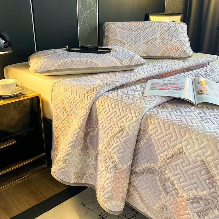 91家纺网 家纺一手货源 找家纺 美丽折2025夏季新品高端加厚全冰丝生物基乳胶凉席三件套 水洗天然乳胶凉席 安格尔斯-紫