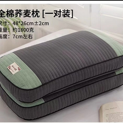 91家纺网 家纺一手货源 找家纺 云熙2025新款全棉纯棉纯荞麦枕枕头枕芯 灰加绿