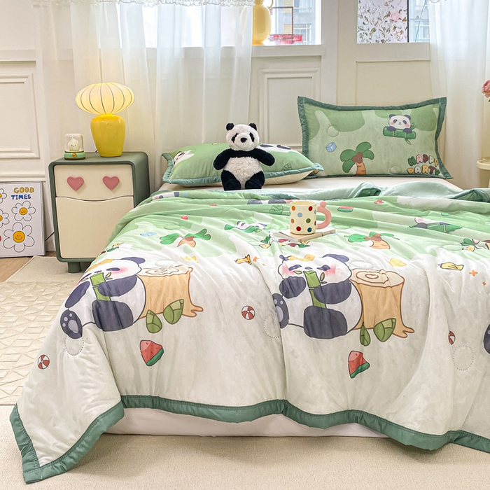 91家纺网 家纺一手货源 找家纺 顺顺家纺 2025新款凉感丝印花夏被空调被 萌宝熊猫