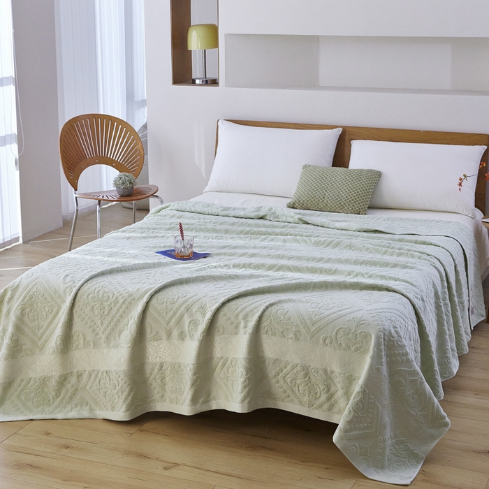 91家纺网 家纺一手货源 找家纺 爱港家纺 2025新款上海专版老式怀旧全棉A类纱布毛巾被 古韵-绿