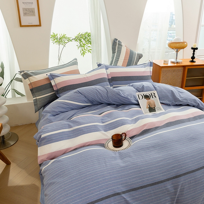 91家纺网 家纺一手货源 找家纺 喜四方 2025新款全棉色织水洗棉四件套 格林（兰）