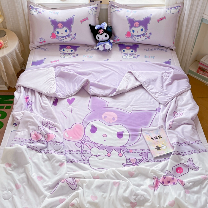 91家纺网 家纺一手货源 找家纺 博雅 2025新款 三丽鸥凉感丝夏被冰丝凉席组合四件套 气球库洛米