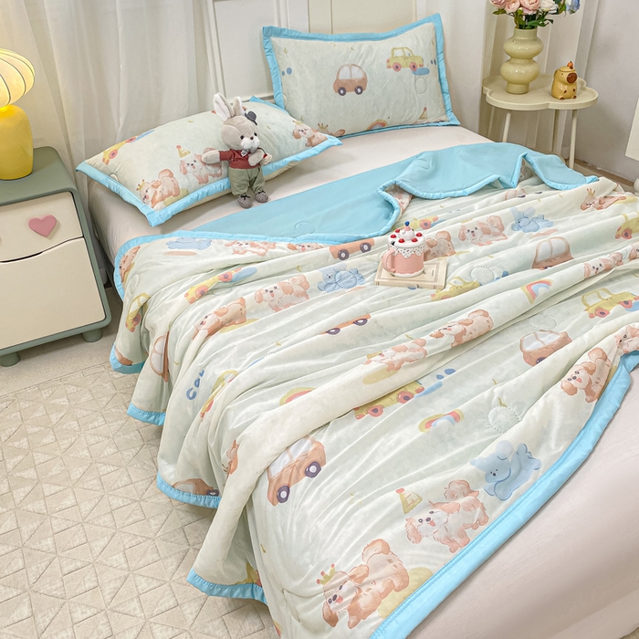 91家纺网 家纺一手货源 找家纺 顺顺家纺 2025新款凉感丝印花夏被空调被 汽车小狗