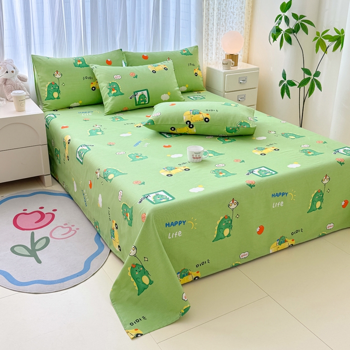 91家纺网 家纺一手货源 找家纺 仟网汇 2025新款老粗布床单粗布凉席老粗布单床单枕套单品 恐龙绿