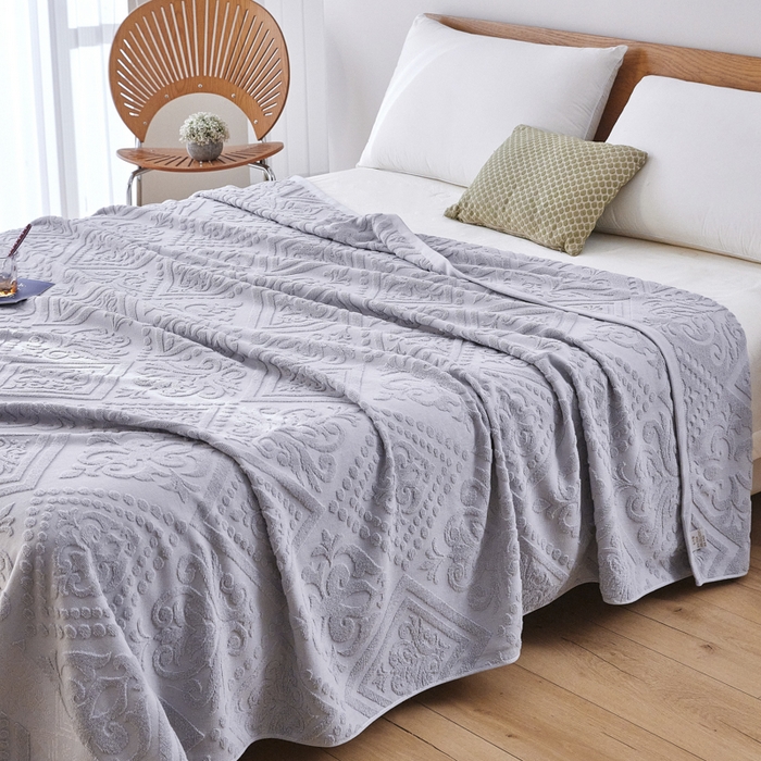 91家纺网 家纺一手货源 找家纺 爱港家纺 2025新款上海专版老式怀旧全棉A类纱布毛巾被 古韵-灰 