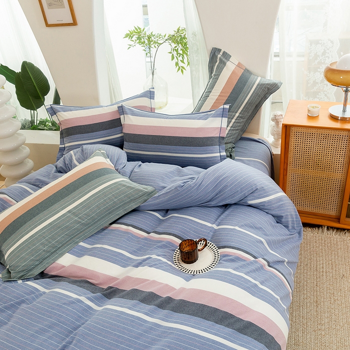 91家纺网 家纺一手货源 找家纺 喜四方 2025新款全棉色织水洗棉四件套 格林（兰）