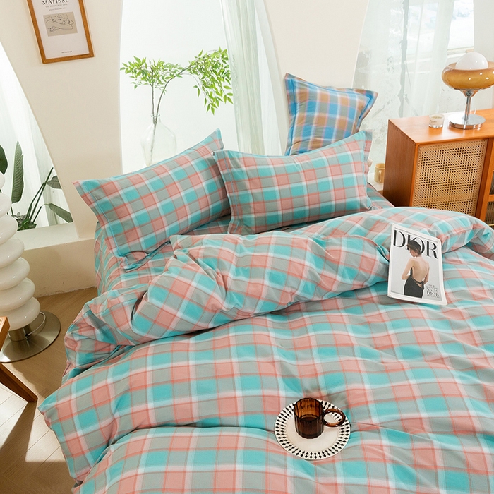 91家纺网 家纺一手货源 找家纺 喜四方 2025新款全棉色织水洗棉四件套 思域（绿）