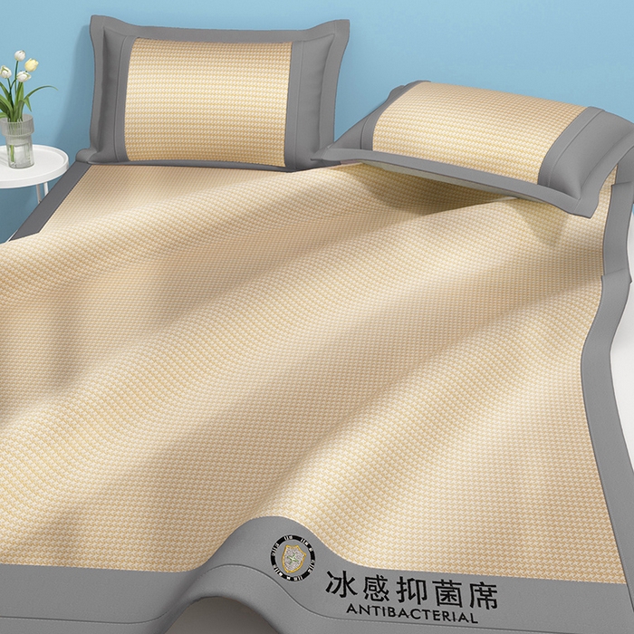 91家纺网 家纺一手货源 找家纺 绒艺席业 2025新款A类抗菌冰丝凉席系列-冰感抑菌席 黄色