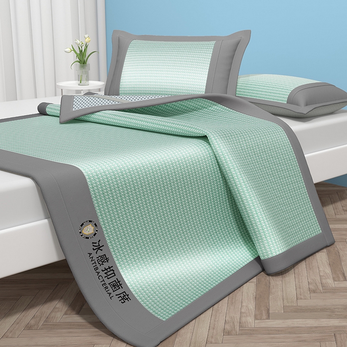 91家纺网 家纺一手货源 找家纺 绒艺席业 2025新款A类抗菌冰丝凉席系列-冰感抑菌席 绿色