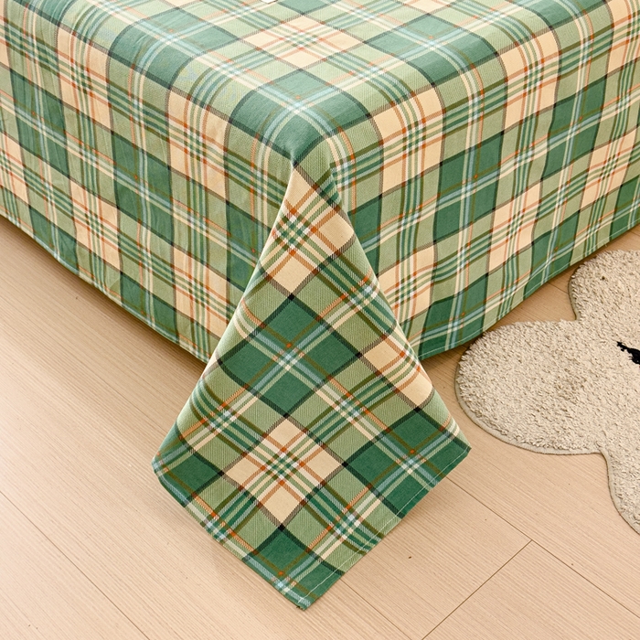 91家纺网 家纺一手货源 找家纺 仟网汇 2025新款活性印染无印纽扣原棉老粗布三件套 绿小格