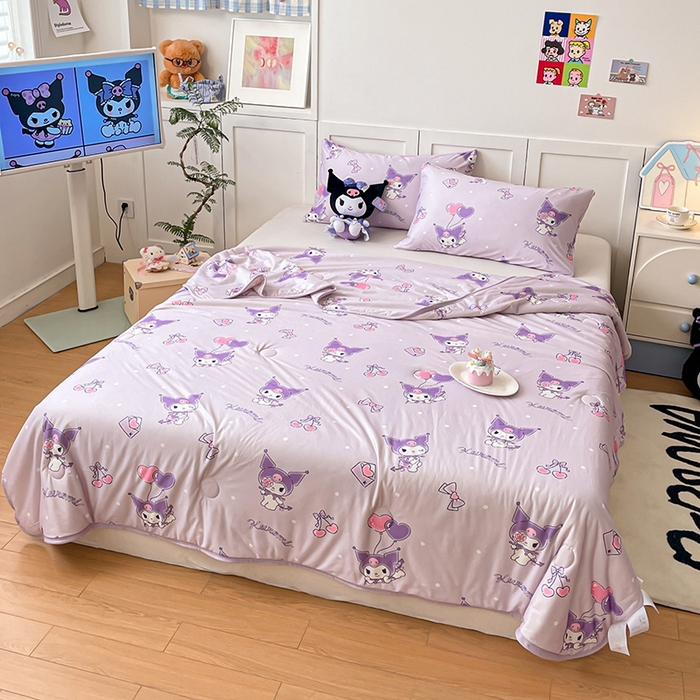 91家纺网 家纺一手货源 找家纺 金爱家2025新款A类三丽鸥正版授权高品质牛奶丝软糯针织棉大豆夏被系列详情 针织棉三丽鸥-樱桃库洛米