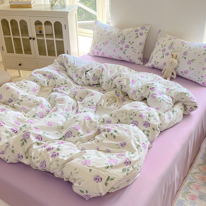 91家纺网 家纺一手货源 找家纺 【提供买家秀】2025直播云感皱皱棉四件套水洗棉简约风小碎花被套床笠三件套-细节图 一帘幽梦