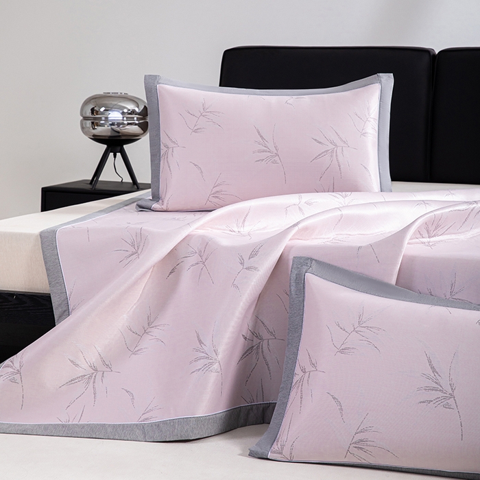 91家纺网 家纺一手货源 找家纺 小牛席业 2025新款全PE柳烟冰丝席凉席席子系列 粉色