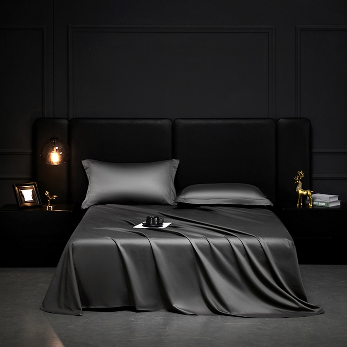 91家纺网 家纺一手货源 找家纺 秀色2025新款A类高端100s新疆长绒棉纯棉床单单件全棉单人贡缎加厚被单三件套 莫奈-帝王灰