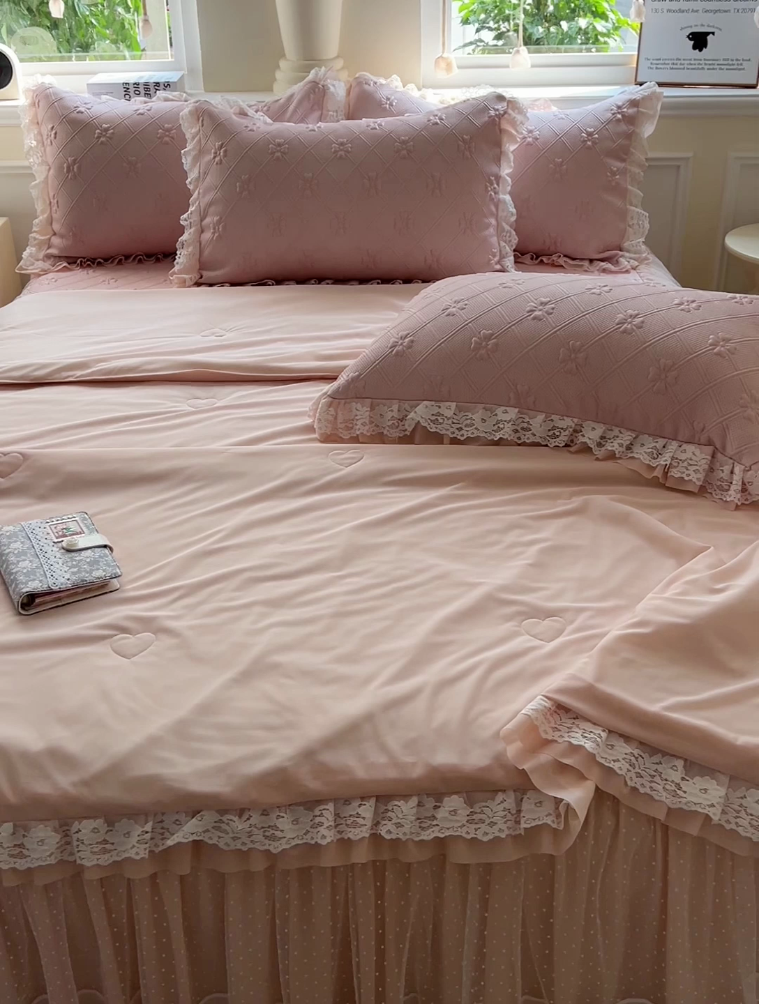 91家纺网 家纺一手货源 找家纺 （总）创爱家纺 2025新款3D提花冰豆豆床裙款凉席夏被四件套