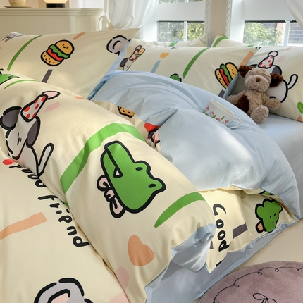 91家纺网 家纺一手货源 找家纺 仔仔熊 2025新款全棉印花四件套 童趣乐园