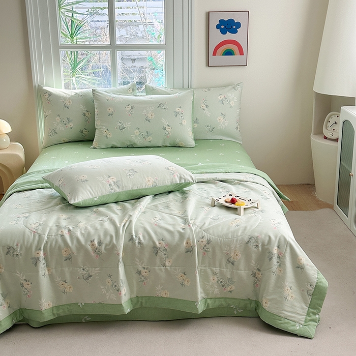 91家纺网 家纺一手货源 找家纺 瑜珠家纺 2025新款里外全棉棉花夏被 千羽花信