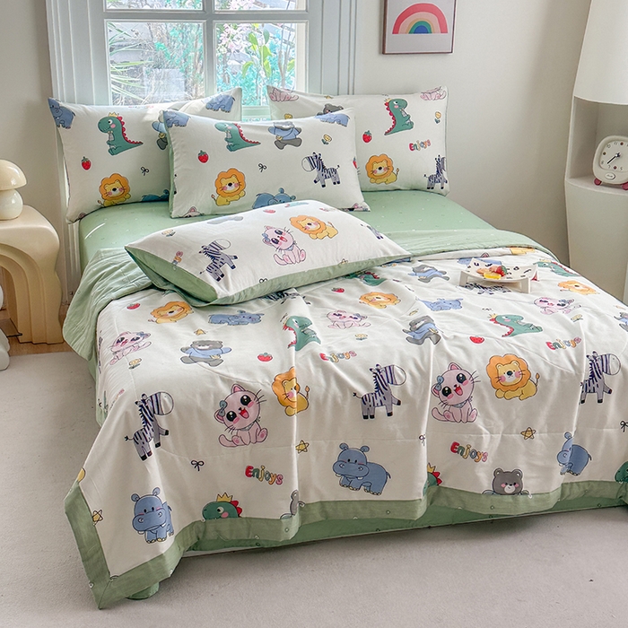 91家纺网 家纺一手货源 找家纺 瑜珠家纺 2025新款里外全棉棉花夏被 快乐卡通