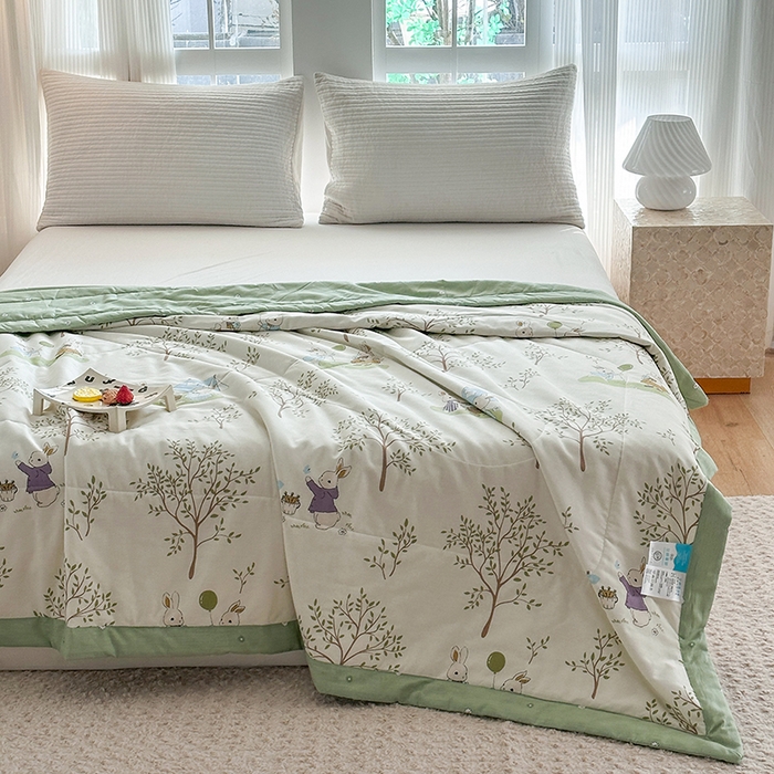 91家纺网 家纺一手货源 找家纺 瑜珠家纺 2025新款里外全棉棉花夏被 丛林兔