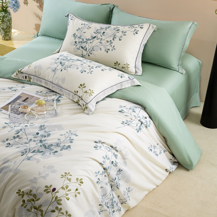 91家纺网 家纺一手货源 找家纺 帅露家纺 2025新款50S莱赛尔天丝印花四件套 娇花弄影