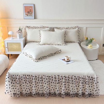 91家纺网 家纺一手货源 找家纺 （总）KA家纺 2025新款夏季A类凉感冰豆豆花边床裙凉席三件套