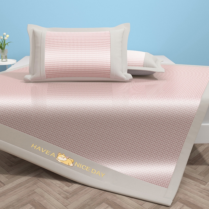 91家纺网 家纺一手货源 找家纺 绒艺席业 2025新款A类抗菌冰丝凉席系列-柯基款 粉色