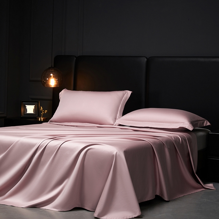 91家纺网 家纺一手货源 找家纺 秀色2025新款A类高端100s新疆长绒棉纯棉床单单件全棉单人贡缎加厚被单三件套 莫奈-玉颜粉