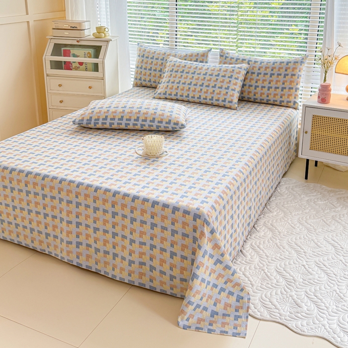 91家纺网 家纺一手货源 找家纺 仟网汇 2025新款老粗布床单粗布凉席老粗布单床单枕套单品 千鸟格