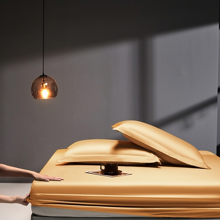 91家纺网 家纺一手货源 找家纺 秀色2025新款高端纯棉床笠单件全棉全包床套三件套100s新疆长绒棉酒店床垫保护套 梦易-粉末白