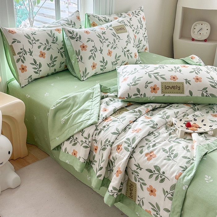 91家纺网 家纺一手货源 找家纺 瑜珠家纺 2025新款里外全棉棉花夏被 青柠薄荷