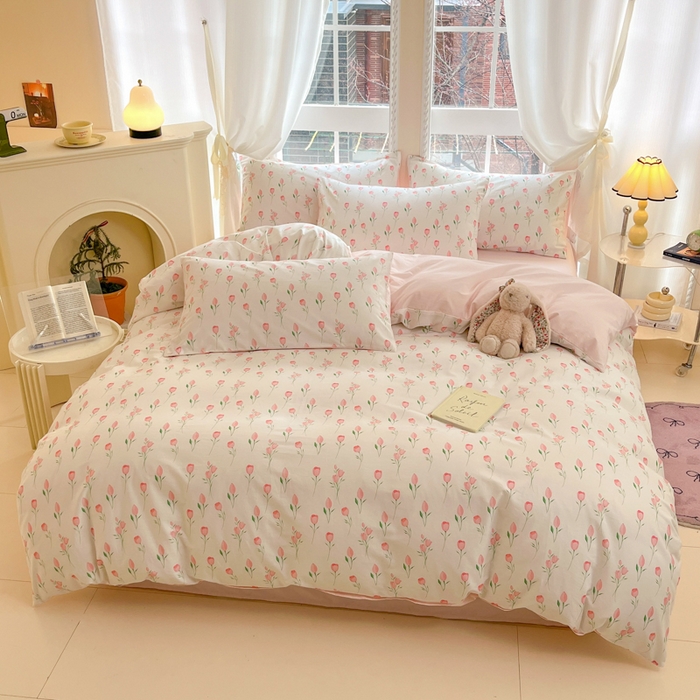 91家纺网 家纺一手货源 找家纺 仔仔熊 2025新款全棉印花系列被套 粉色花花