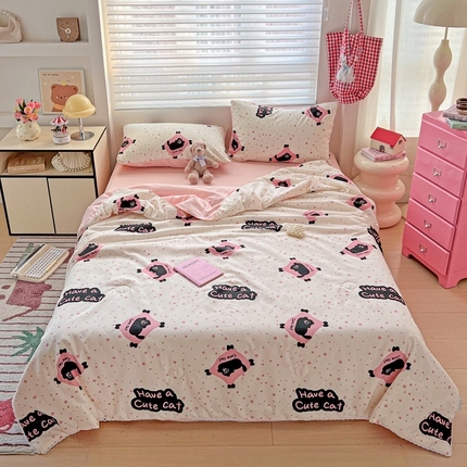 91家纺网 家纺一手货源 找家纺 （总）妖妖家纺 2025新款超柔双层纱糯糯针织棉夏凉被四件套