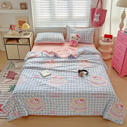 妖妖家纺 2025新款超柔双层纱糯糯针织棉夏凉被四件套 蛋糕猫