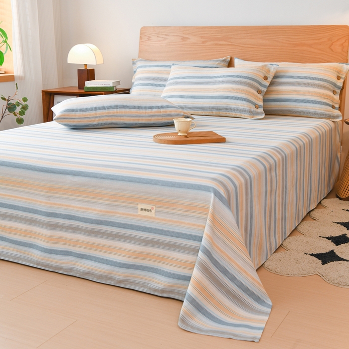 91家纺网 家纺一手货源 找家纺 仟网汇 2025新款活性印染无印纽扣原棉老粗布三件套 半夏蓝