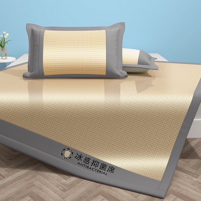 91家纺网 家纺一手货源 找家纺 绒艺席业 2025新款A类抗菌冰丝凉席系列-冰感抑菌席 黄色